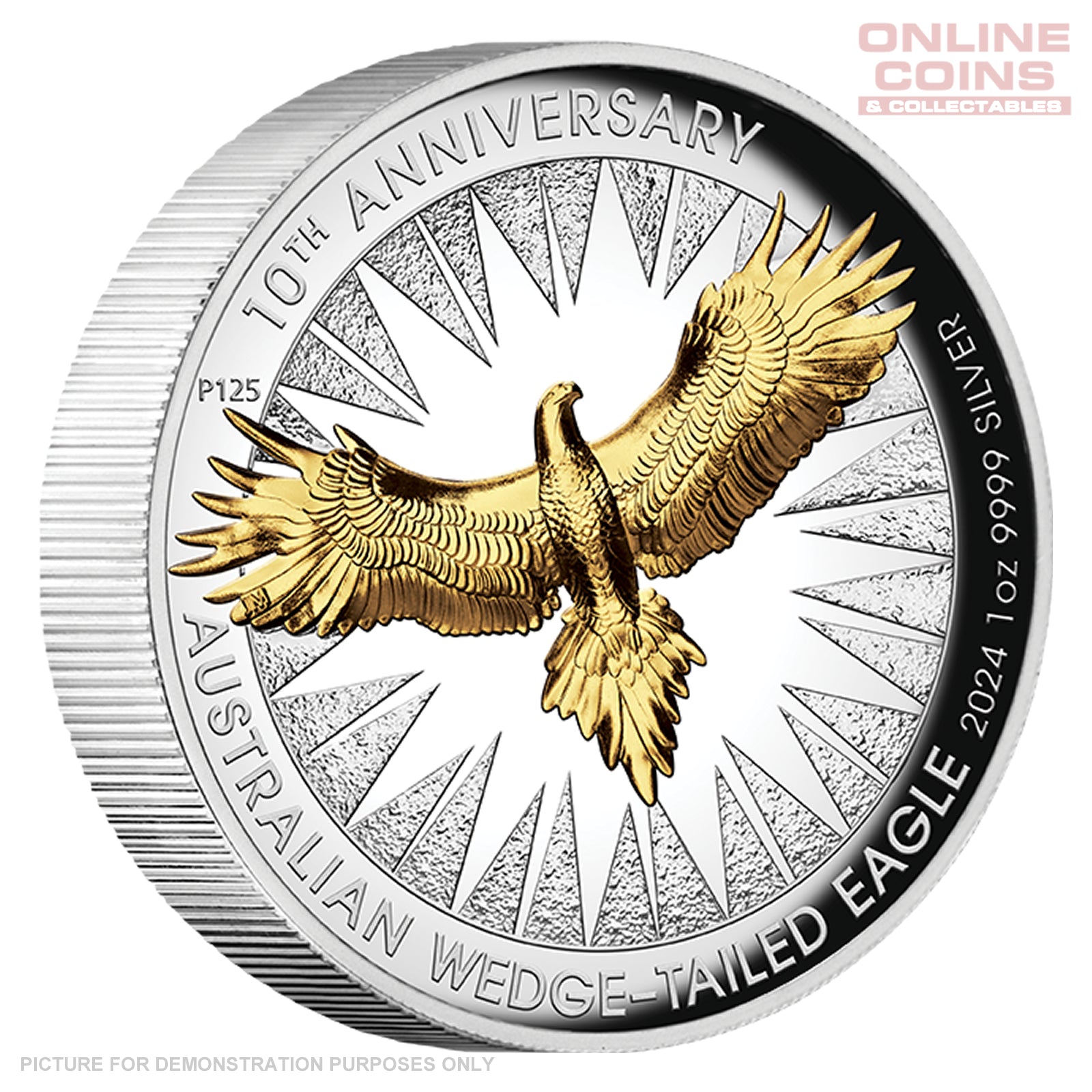 2024 Perth Mint 1oz Silver Proof High Relief GILDED Coin - Wedge-Tailed Eagle 10th Anniversary